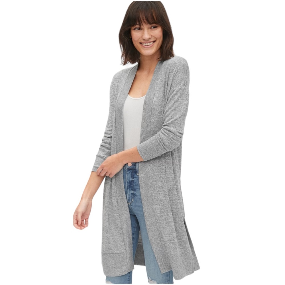 GAP Softspun Long Cardigan in Light Grey Marled Size XS